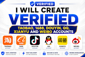 register verified taobao, 1688, douyin, qq, xianyu accounts