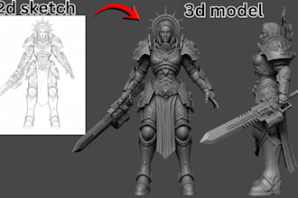 convert 2d to 3d model, stl file repair, 3d sculpt for 3d printing and painting