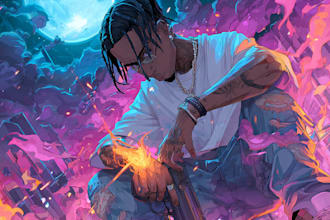 draw detailed cartoon cover art or anime album cover