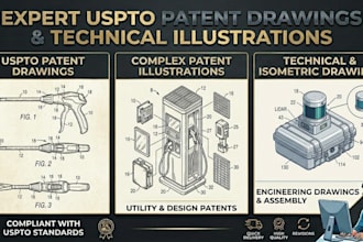 create uspto patent drawings, patent illustrations and technical drawings