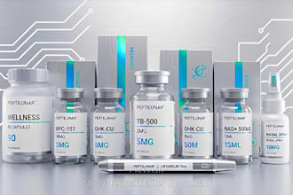 design a peptide vial label and supplement label with 3d mockup