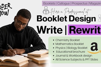 design educational brochure, booklets textbook workbook for physics, chemistry