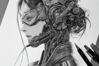 sketch of your character, sci fi fantasy, cyberpunk for you
