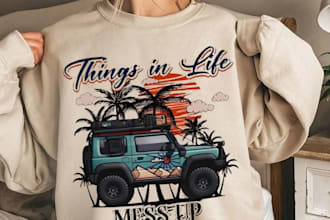 create retro off road jeep t shirt, tropical adventure palm tree logo