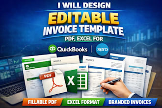 design editable invoice template PDF, excel for quickbooks and xero branding