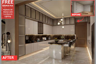 design kitchen cabinet layout in 3d