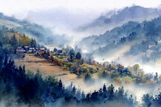 draw a watercolor landscape illustration