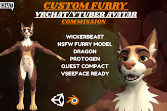 create a realistic vrchat furry avatar custom 3d vtuber model for vseeface