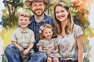 create a watercolor family portrait