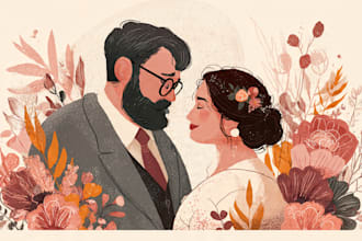 draw couple portrait for wedding illustration