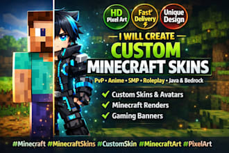 create custom high quality minecraft skin for you,  java and bedrock