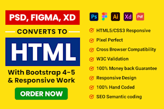 convert figma, xd, PDF, PSD to bootstrap