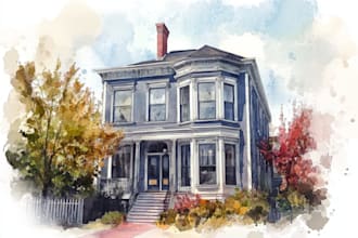 watercolor drawings of buildings