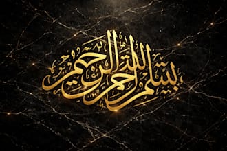 create islamic arabic calligraphy wallpaper in gold and black style