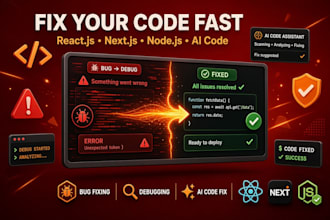 fix nextjs, react and nodejs bugs, errors, build and vercel issues fast