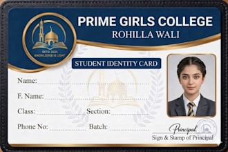 design professional student id card, school id card,  or college card