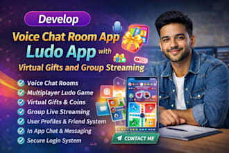 develop voice chat room app ludo app with virtual gifts and group streaming