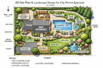 draw 2d landscape design site plan lot subdivision plot plan drawings for permit