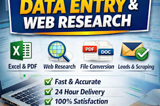 do b2b lead generation, web research and data entry in excel or google sheets