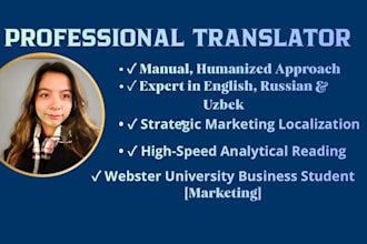 provide humanized english to russian and uzbek translation