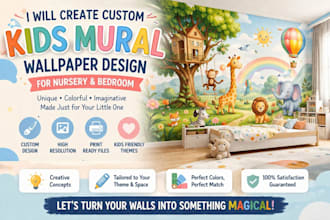 create custom kids mural wallpaper design for nursery and bedroom