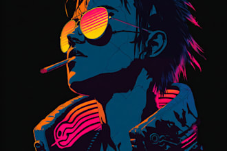 draw pop dark 80s cyberpunk illustration for t shirt design