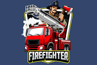draw high quality fire fighter mascot logo with t shirt design