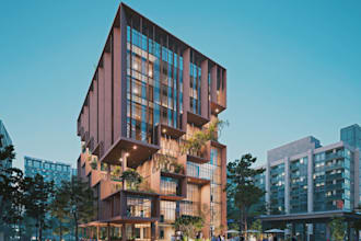 redesign your building facade with modern exterior and realistic 3d render