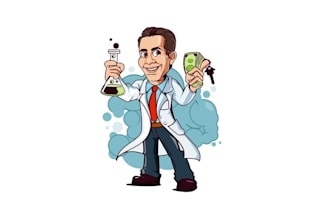 design mad scientist cartoon character logo