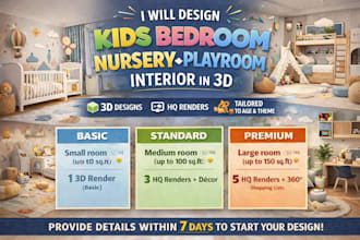 design kids bedroom, nursery and playroom interior in 3d