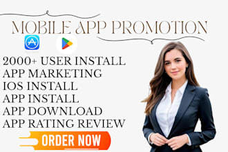 ios install, app promotion, app rating review, 500 user install, app marketing