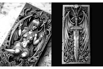 draw detailed engraving dark art for your merch