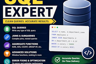 write sql queries, joins, subqueries and fix database errors