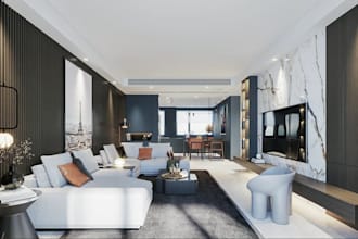 design house basment,open plan layout,modern apartment interior,smarthome render
