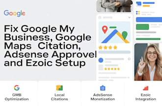 fix goo gle my business, goo gle maps citation, adsense approval and ezoic setup