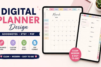 design hyperlinked digital planners for goodnotes, etsy and PDF