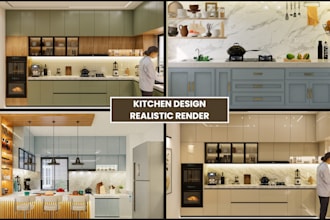 do 3d realistic rendering kitchen interior design cabinet design