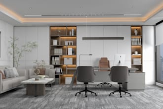 do interior design of kitchen, bedroom, bathroom, and office space