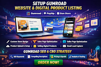setup gumroad website digital product listing payhip stan store gumroad SEO