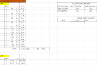 calculate block work and plaster quantity takeoff from drawings
