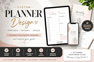 design printable planner, daily weekly custom canva