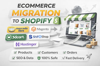 migrate mercado libre, magento, 3dcart, hostigner, and shift4shop to shopify
