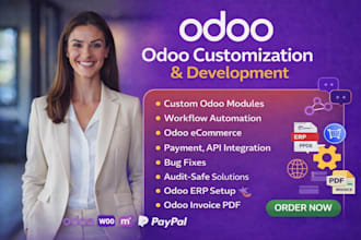 develop odoo ecommerce, odoo erp invoice setup, custom odoo modules