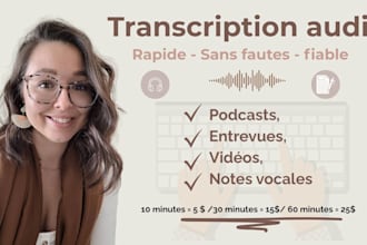 je vais transcrire vos audios en texte clair et sans fautes