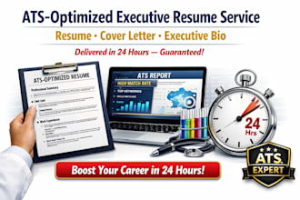 write fully optimized ats resume, cover letter, and executive bio in 24hrs