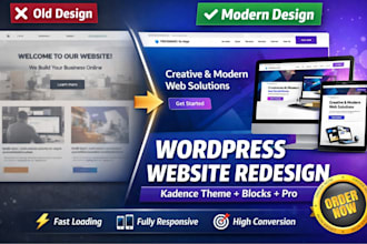 design or redesign wordpress website with kadence theme, kadence blocks