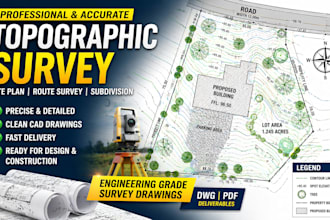 create topographic survey, topographic site plan, route survey, land subdivision