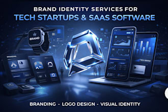 design tech startup brand identity with UI mockups