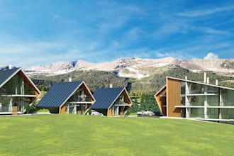 transform 3d modern cabin exterior, sustainable living, farm cottage, cgi render