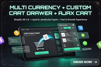 code multi currency toggle, custom cart drawer, ajax cart for shopify os